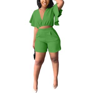 Fooullaide Womens Summer 2 Piece Outfit Set Crop Top Butterfly Sleeve Short Set Sexy Beach Vacation 2pc Sets (Small) Fooullaide Womens Summer 2 Piece Outfit Set Crop Top Butterfly Sleeve Short Set Sexy Beach Vacation 2pc Sets (Small)