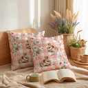 Bunny Throw Pillow Covers 18x18 Set of 2 | Pink Gingham Floral Decorative Cushion Covers | Cottage Rabbit Pillowcases for Couch Sofa Bed Bedroom Living Room