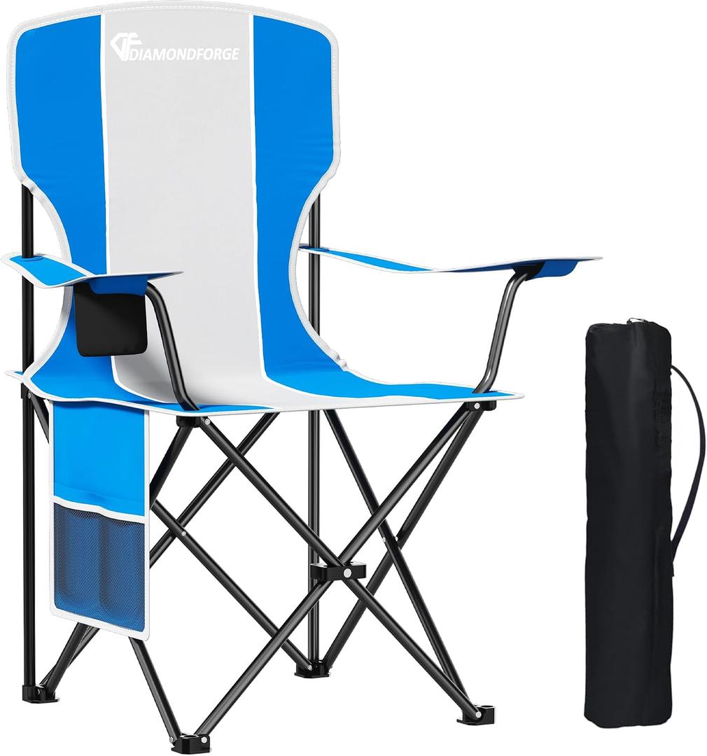 Camping Chairs, 300 LBS Capacity High Back Camping Chair, Portable Outdoor Lawn Chairs Folding with Cup Holder for Picnic, Lawn, Beach, Fishing and Sports (Blue Grey), Large