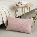 Fancy Homi Blush Pink Lumbar Decorative Throw Pillow Covers 12x20 Inch for Living Room Couch Bed, Rustic Farmhouse Boho Home Decor, Soft Striped Corduroy Rectangle Accent Cushion Case 30x50 cm