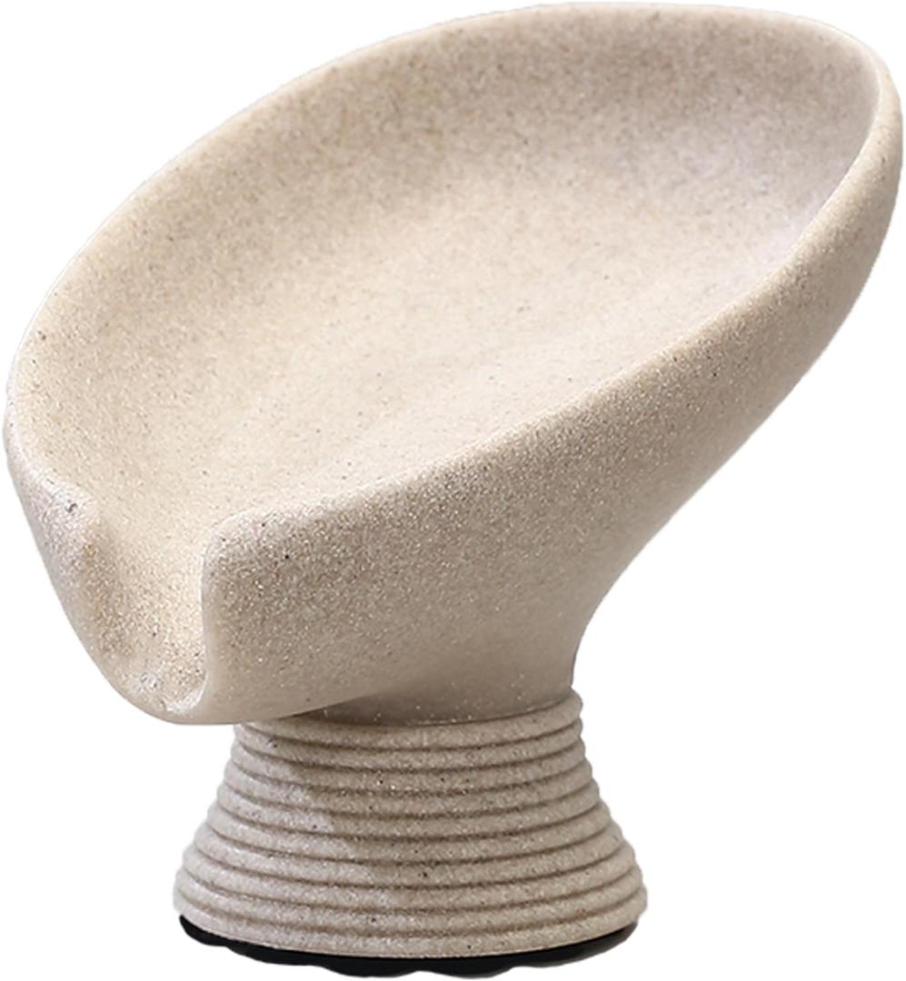 Self Draining Soap Dish with Suction Cup, Leaf Shaped Resin Soap Holder for Bathroom, Shower, Sink & Kitchen (Beige)