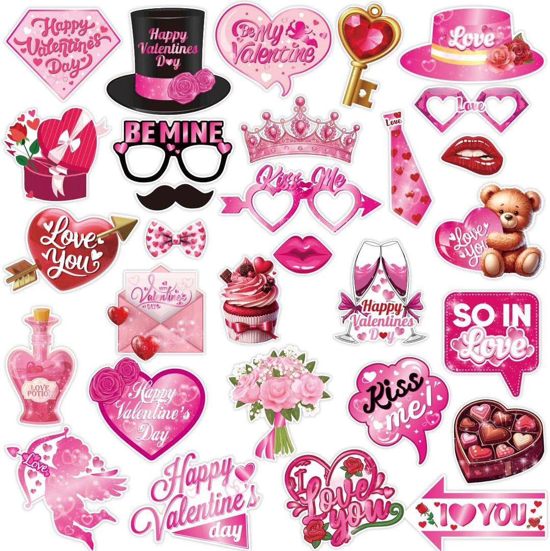 Valentines Day Photo Booth Props with Stick for Saint Valentine's Day Party Decorations (Valentines Day Photo Booth)