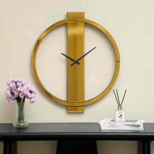 SHYFOY Mirrored Wall Clock, 23.6" Large Gold Clock for Living Room, Decorative Silver Wall Clocks with Elegant Gold Frame, Battery Operated, Easy Installation (Gold Refective)