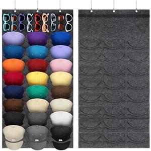 Pack Of 2 Yonsya Hat Organizer Racks for Baseball Caps and Sunglasses, Hat Rack for Wall, Sunglass Organizer 24 Pockets 9 Holes(Gray)