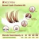 KEYYOU Brown Flaunt Lash Clusters Kit - Flora Volume D Curl Manga 8-16mm Spikes Lash Extension Kit Includes Bonus Bunny Black Lashes with Bond and Seal, Remover & Applicator for DIY at Home(CoCoa03)