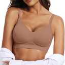 OEAK Womens Seamless Bra Push Up V Neck Bralettes Adjustable Wireless Padded Comfort Bras Adjustable Basic Everyday Bras XXL Coffee