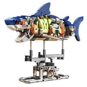 INSOON Mechanical Shark Building Set with LED Light, 687 PCS Movable Ocean Animal with Display Stand, Sea Fish Building Block Toy, Home Decor Gift for Adults Teens Kids Boys Ages 8+