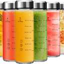16oz Glass Juice Bottles - 6 Pack Wide Mouth Glass Bottles with Lids- BPA Free, Stainless Steel Lids for Juicing, Smoothies, Infused Water, Beverage Storage - Leakproof, Borosilicate, Clear