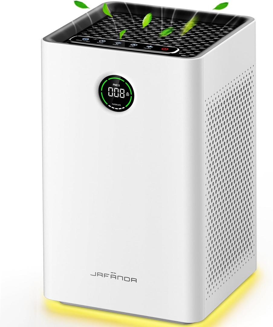 Jafnda Air Purifiers for Home Large Room Up To 1190ft, True HEPA 13 Filter, Activated Carbon Remove 99.97% Dust Smoke Odor Pollen Pets Hair Dander Allergies, Quiet Sleep Mode 23dB, Night Light