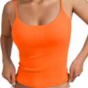 Trendy Queen Double Lined Adjustable Spaghetti Strap Tank Top for Women Cute Summer Basic Crop Top for Teen Workout Going Out (Small, Orange)