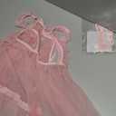 OYOANGLE Women's Lingerie Set 2 Piece Mesh Lace Sheer Chemise and G String Babydoll Nightwear (Medium, Pink)