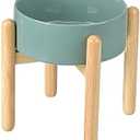 SPUNKYJUNKY Elevated Ceramic Dog Food and Water Bowl with Wooden Stand for Medium and Large Dogs (Single 60OZ, Dark Green)