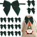 12 PCs Green Velvet Ribbon Bow Decor 5 Inch Pre Tied Bows, Dark Green Bow for Christmas Tree, Party Favor, Premade Vintage Velvet Bows for Wreaths, Baskets, Flower Bouquets, Treat Bag