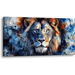 SERIMINO Lion Large Wall Art Modern, Nature Animal Room Decorations Paintings, Blue Watercolor Pictures Wall Decor Living Room Bathroom Office Aesthetic Home Decor, 20"X40"