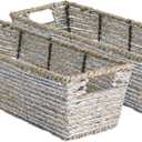 DII Trapezoid Seagrass Metallic Basket, 16x5x4-Set of 2, Silver (Long Tray Set)