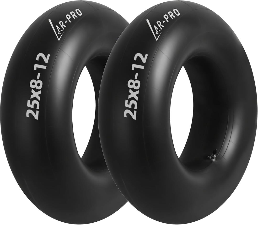 AR-PRO Heavy-Duty 25x8-12 Inner Tubes Universal 25x9-12, 25x10-12 for ATV/UTV, Lawn Tractor, Golf Cart, Snow Blowers, and More - With TR6 Metal Valve Stems - Made from Durable Butyl Rubber (2-Pack)