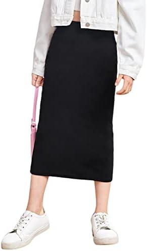 Milumia Girl's Casual High Waist Long Pencil Skirt Comfy Plain Straight Skirts, Black, Size Small