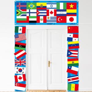 International World Flags Porch Banner Country Flags Decorations Welcome International Hanging Door Banners Around the Worlds Background Banner for Globe Travel School Club Sport Event Decor Supplies