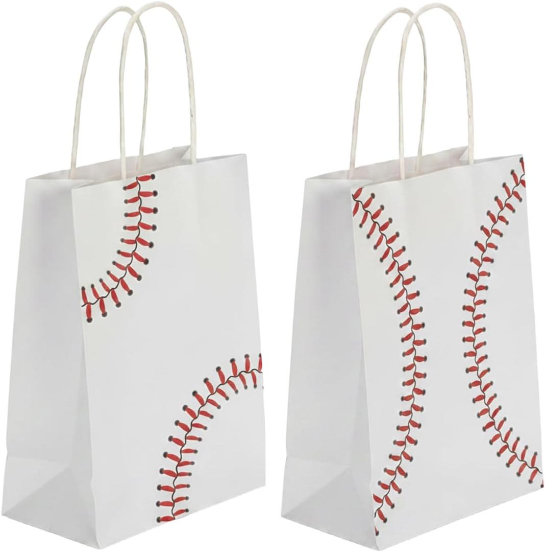 2 x Zhoeybubi 12 Pcs Baseball Party Favor Bags, Small Gift Bags with Handles, Paper Snack Candy Treat Goodie Bags for Kids Adults, Baseball Themed Birthday Party Decorations Supplies