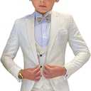 SAROULU Boys Formal Suit Wedding Tuxedo 3 Pieces Floral Jacket Pants Vest Kids Party Blazer (White) 7T