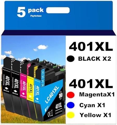 PayForLess LC401XL Ink Cartridges for Brother Printer Compatible for LC401 Ink Cartridges for MFC-J1010DW MFC-J1012DW MFC-J1170DW Printer 5 Pack (2 Black, 1 Cyan, 1 Magenta, 1 Yellow)