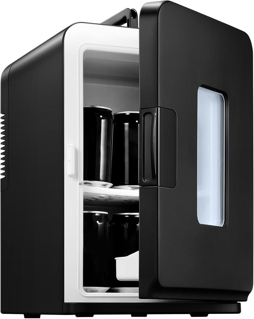 NORTHCLAN Mini Fridge 15 Liter/21 Cans, AC+DC Power Small Fridge for Bedroom, Car, Office, Thermoelectric Cooler and Warmer Skincare Fridge for Food, Drinks, Cosmetics, Max & ECO Mode, Black