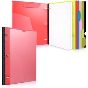WOT I 1-Pack Telescoping 3 Ring Binder Notebook - Customizable Cover, 5 Dividers & Pocket Folder in One Slim Organizer (60 Sheets Included), Red