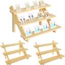 Acrux7 2 Pack 3 Tier Wooden Display Stand, Wooden Earring Display Wood Cupcake Stands, Detachable Wood Tiered Jewelry Card Display Stand with Groove for Jewelry Cupcake Vendors Retail Party Home