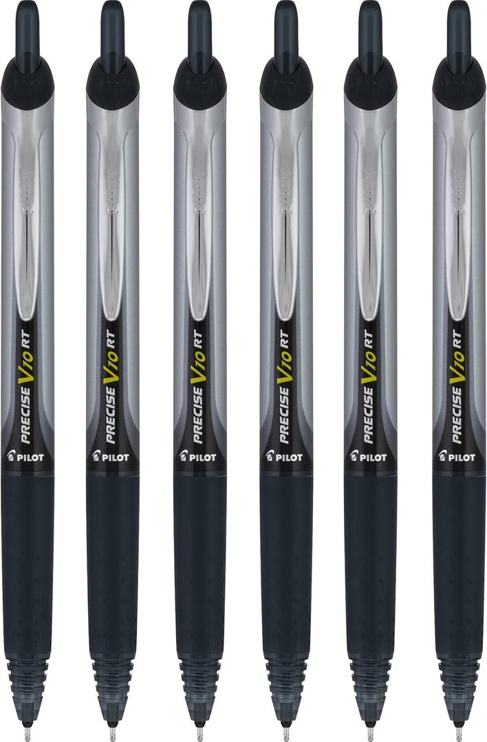 PILOT Precise V10 RT Retractable Liquid Ink Rollerball Pens, Bold Point, 1.0mm, Black Ink, 6 Count