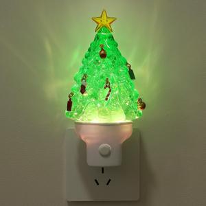 Christmas Night Lights Plug into Wall Glitter Christmas Tree Nightlights with USB/Outlet Options, Xmas Night Lights Decorative for Bedroom Living Room Kitchen Nursery Holiday Decorations Gifts (Tree) (1 Pack)