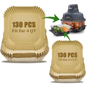 260PCS Air Fryer Liners for Ninja Crispi 4-in-1 Portable Glass Cooking System, Disposable Ninja Crispy Air Fryer Accessories, Non-Stick Square Parchment Paper Liners Unbleached