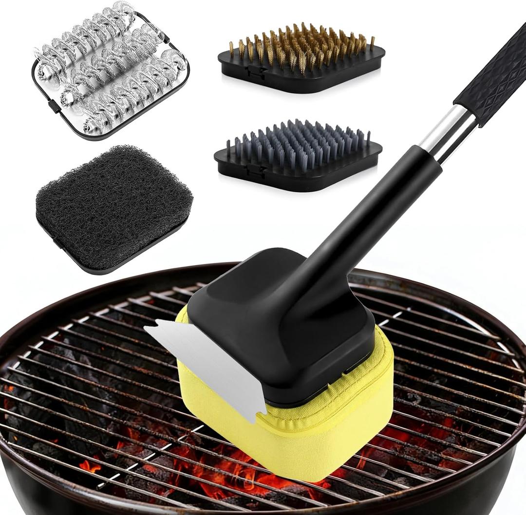 BBQ Grill Brush SetSafe Grill Cleaning Brush Set and Scraper with Replacement Sponge Heads and Various Cleaning Brushes for Porcelain Charcoal Grill