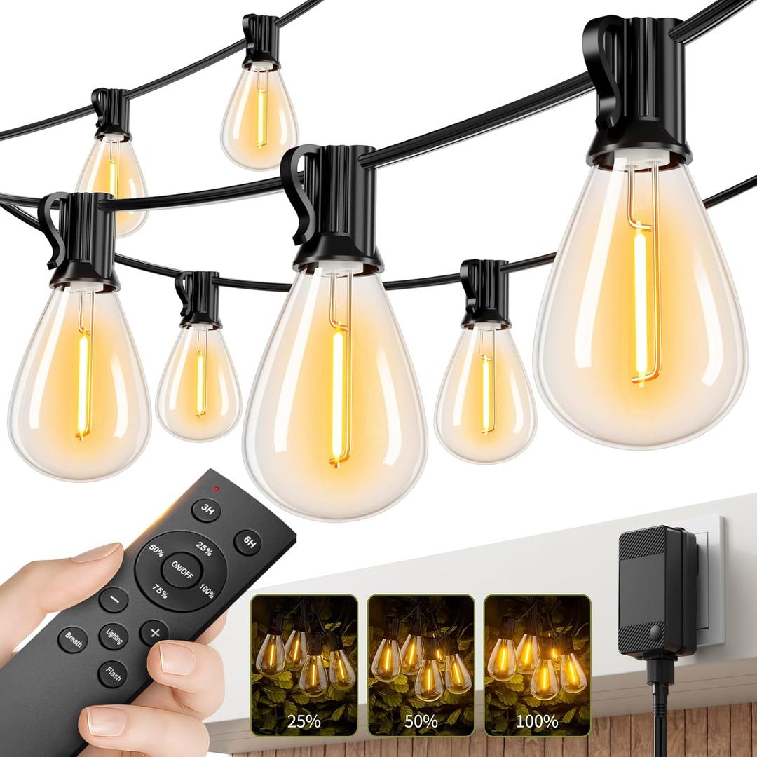 100FT LED Outdoor String Lights with Remote, One Continuous Strand Patio Lights with 35+1 Shatterproof S11 Bulbs, Dimmable 2200K Warm White, Timer & 3 Modes, Low Voltage for Backyard Garden