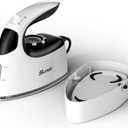 Sundu Small Steam Iron for Clothes, 1000W Travel Iron Portable with Silver Non-Stick Soleplate, 300 Microsteam Holes & 90ml Tank, Lockable Base for Quilting & Sewing (Silver) (Black and White)