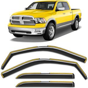 in-Channel Window Rain Guard for Dodge Ram 1500 2009-2018/Ram 2500&3500 Crew Cab 2010-2026 Rain Guards Side Window Visors Low Profile Vent Visor Window Deflectors Vent Shades Truck Accessories