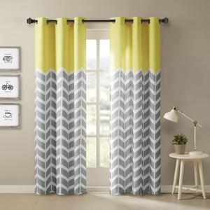 Intelligent Design Alex Chevron Curtains for Living Room, Modern Contemporary Grommet Room Darkening Panels for Bedroom, Geometric Window Panel, 42X63, 2-Panel Pack, 42x63, Yellow