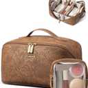 LOVEVOOK Travel Makeup Bag for Women, 2Pcs Large Capacity Cosmetic Organizer Bag, Waterproof PU Leather, Flat Open Portable Small Toiletry Pouch for Skincare, Brushes & Travel Essentials