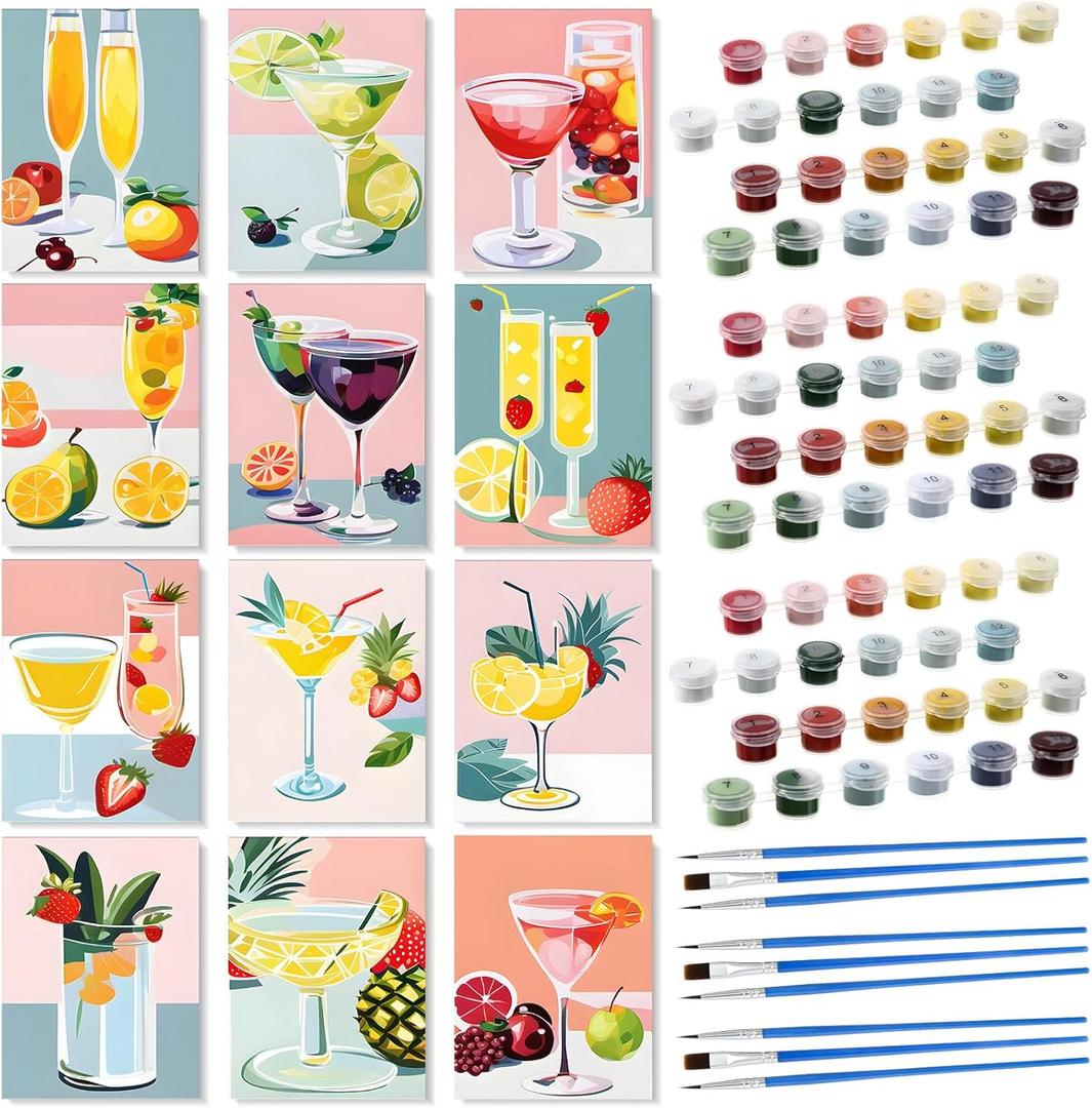 Humyoun 12 Pack Paint by Numbers Kit for Adults Beginners DIY Acrylic Oil Painting Paint by Number Kits Drawing Paintwork on Canvas Without Frame for Home Decor 9 X12 Inch(Summer Fruit Style)