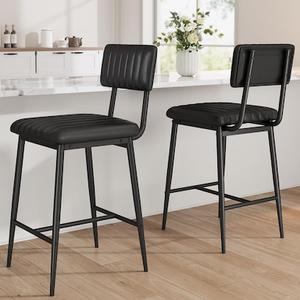 Garvee Bar Stools Set of 2 Tall Bar Chairs with Thickened Metal Legs Counter Height Bar Stools with Backrest and Footrest for Island Counter Bar Kitchen Black