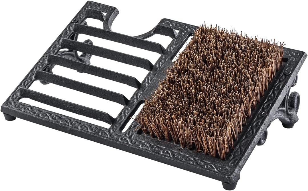 MyGift Boot Scrapers with Brushes Outdoor, Heavy Duty Cast Iron Shoe Cleaner Mat, Vintage Rustic Black Angled Boot Dirt Cleaner Brush, Perfect for Porch, Garage, and Farm