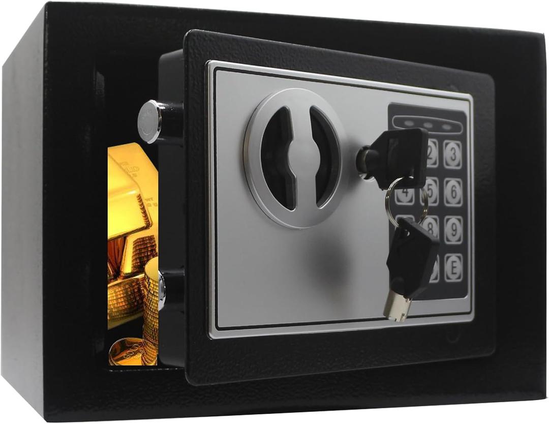 Key and Electronic Security Safe Box Digital Deposit Box for Home Office Hotel Business Lock Box for Cash Jewelry Storage (Black, 0.17 Cubic Feet)