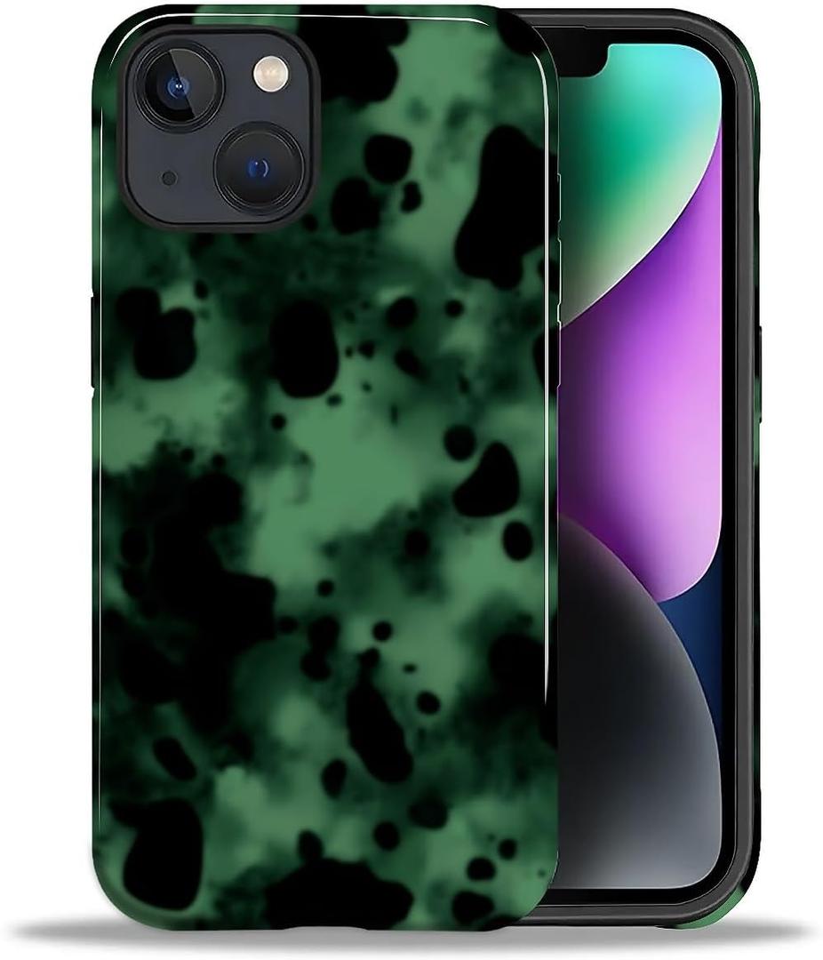 DAIZAG Case for iPhone 14 iPhone 13, Dark Green Tortoise Animal Full-Body Design Hybrid Dual Protection Soft TPU + Hard PC Shockproof Scratch-Resistant Protective Cover Phone Case for Men Women