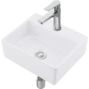 16x12 Inch Wall Mount Ceramic Bathroom Sink - Rectangle Vessel Sink with Faucet Hole, Perfect for Small Bathrooms