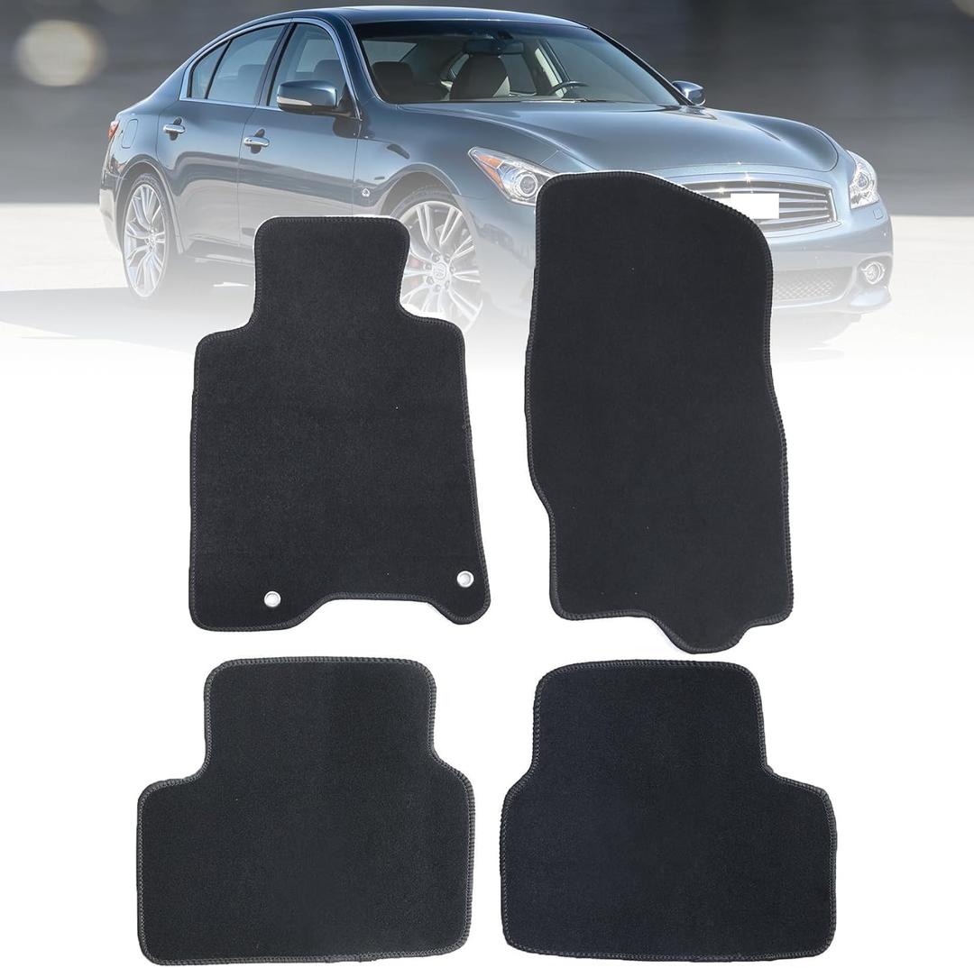 GXARTS Custom Fit Velour Carpet Floor Mats Compatible with Infiniti G37 G35 Sedan 2007-2013, Black Plush Car Floor Liners Front & Rear Full Set 4PCS, with Retaining Clips