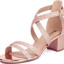 IDIFU Women's Block Low Chunky Heel Strappy Sandals Open Toe Ankle Strap Dress Wedding Evening Shoe for Women Bridal 9.5