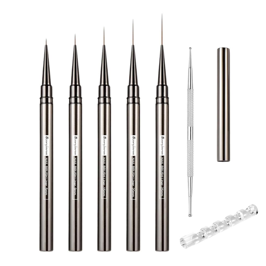 Nail Liner Brush, Fine Line Nail art Brushes 5/9/15/20/25mm Thin Line Nail Brushes Detail Drawing, Liner Brush for Nails Gel (Camouflage)