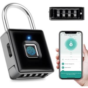Fingerprint Padlock - Biometric Gym Lock with APP Unlock, Smart Locks for Lockers with Code, Waterproof Keyless Fingerprint Lock for Gym, School