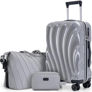 Luggage Sets 3 Piece Suitcases with Wheels, Suitcase Set, ABS+PC Hardshell Luggage with Phone Holder, Lightweight Carry on Luggage with TSA Lock Spinner Wheels (Gray)