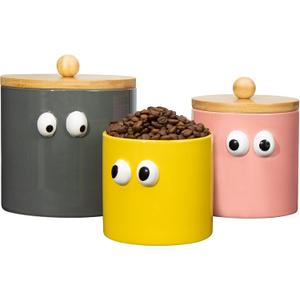 FavorFlavor 3PCS Canister Sets for Kitchen Counter, 50OZ Jars with Airtight Lids Ceramic Coffee Canister Sets for Flour, Cereal, Tea, Sugar, Cookies Spicies Great Home Decor and Present