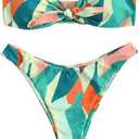 ZAFUL Knotted Bandeau Bikini for Women Strapless Swimsuits High Cut Bathing Suit Sexy Cheeky Tie Side Swimwears Medium
